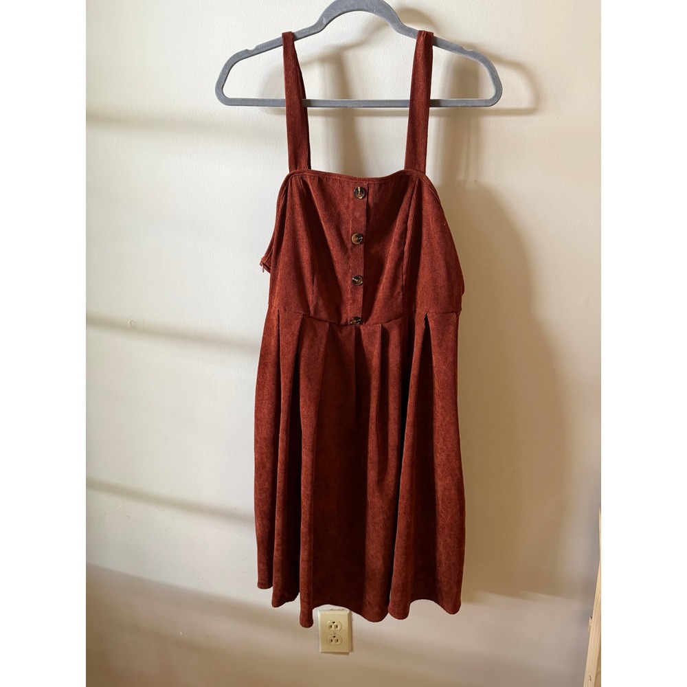 Burnt Orange Corduroy Pinafore Dress Button Front Pleated Jumper Rust 0XL